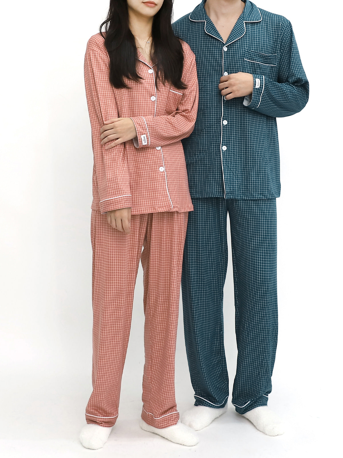여자 커플 잠옷 LMJT005 체크 홈웨어 세트 약기모 밴딩 팬츠 셋업