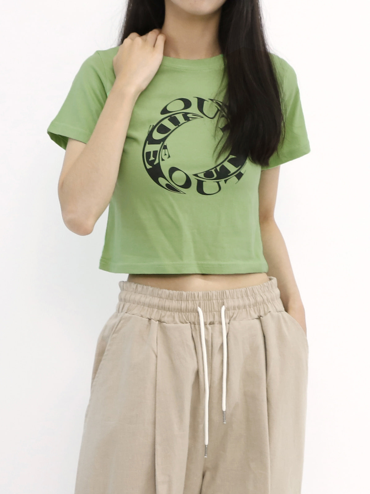 여성 반팔티 LDE033 크롭 영문 프린팅 티셔츠