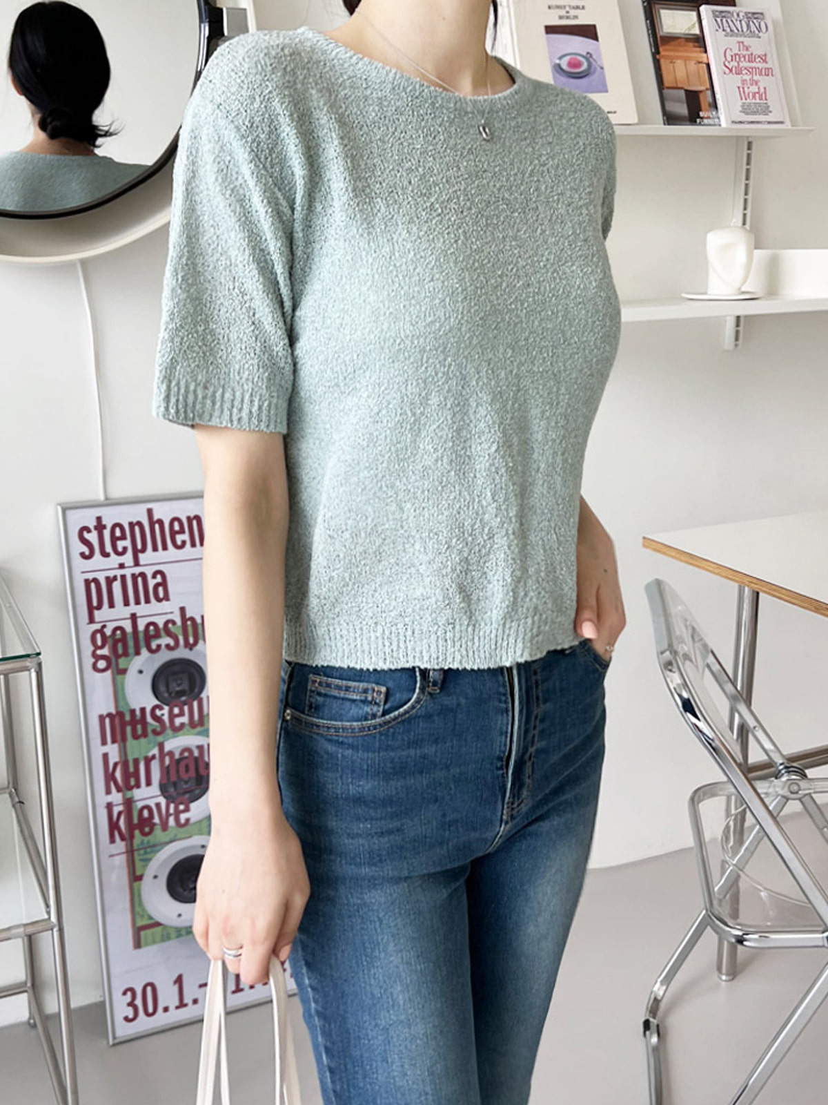 여성 반팔 니트 LDZ980 얇은 시스루 크롭 티셔츠